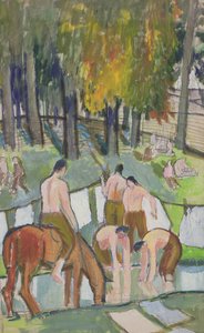 Sotilaita puron varrella, 1920 (wc paperille) tekijältä Dora Carrington