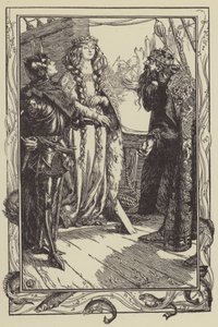 Kuningas Anguish antaa Isoltin Sir Tristramille (litho) tekijältä Dora Curtis