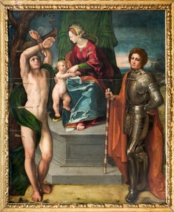 Madonna Jeesus-lapsen ja Pyhän Sebastianin ja Pyhän Yrjön kanssa, yksityiskohta tekijältä Dosso Dossi