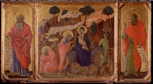 Kristuksen elämä: Pakene Egyptiin profeettojen Jeremian ja Hoosean kanssa. Predella of the Maesta (tempera puulla tekijältä Duccio di Buoninsegna