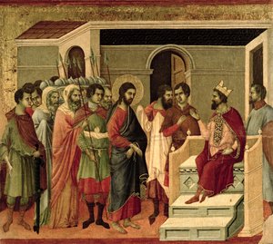 Maesta: Jeesus ennen Herodesta tekijältä Duccio di Buoninsegna