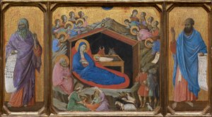 Syntymäjumalanpalvelus profeettojen Jesajan ja Hesekielin kanssa tekijältä Duccio di Buoninsegna