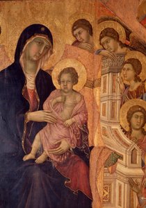 Neitsyt ja lapsi valtaistuimella (La Maesta alttaritaulu) (tempera ja kulta puussa) tekijältä Duccio di Buoninsegna