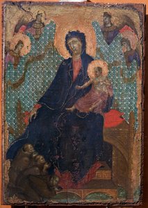 Neitsyt ja lapsi kolmen fransiskaanimunkin kanssa (maalaus tekijältä Duccio di Buoninsegna