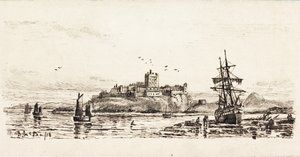 Hollantilainen kuunari jumissa Bamburghissa (muste kortilla) tekijältä Duncan F. McLea