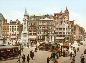 Näkymä Dam-aukiolle Amsterdamissa, 1890-1900