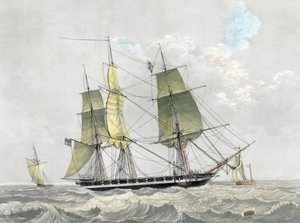Amerikan laivaston korvetti purjeiden alla, 1800-luvun alku (tulostus) tekijältä Dutch School