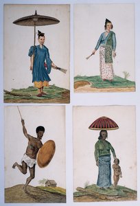 Piirustus Brasilian, Afrikan, Persian ja Itä-Intian alkuperäiskansojen albumista tekijältä Dutch School