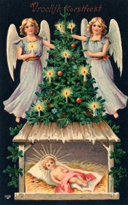 Hollantilainen joulukortti (värilitografia) tekijältä Dutch School