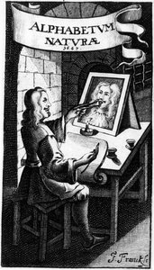 Alphabetum Naturan (Luonnon aakkoset) etulevy, F.M. van Helmont, 1667 tekijältä Dutch School