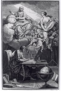 Voltairen (1694-1778) Elements de la Philosophie de Newtonin etukappale, julkaistu Amsterdamissa, 1738 tekijältä Dutch School