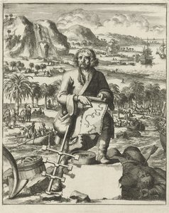 Louis Hennepinin laskeutuminen Pohjois-Amerikkaan, pub. 1688 (kaiverrus) tekijältä Dutch School