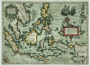 Itä-Intian kartta, pubi. 1635 Amsterdamissa (käsinvärinen kaiverrus)
