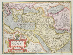 Turkin valtakunnan kartta Mercator Atlas -pubista. Jodocus Hondius (1563-1612) Amsterdam, 1606