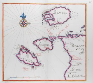 Kartta, jossa näkyy osa saaresta Ceram (Seram) ja Bonoa (Boano Island) sekä Kelang Island ja Manipa Island. tekijältä Dutch School