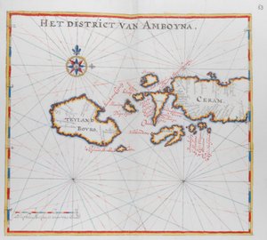 Mapa que mostra les illes de Bouro i Ceram (Seram), Indonèsia.finlandès tekijältä Dutch School