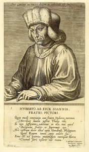Hubert van Eyckin (1366-1426) muotokuva, levy 1 taiteilijoiden muotokuvien sarjasta, kaivertanut Theodor Galle (1571-1633) tekijältä Dutch School