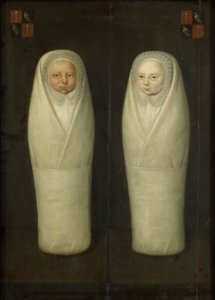 Muotokuva kapaloituneista kaksosista: Jacob de Graeffin ja Aeltge Boelensin varhain kuolleet lapset, n. 1617 tekijältä Dutch School