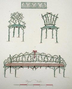 Rustic Seats, G. van Laarin "Magazine of Garden Gems", julkaistu 1802 tekijältä Dutch School