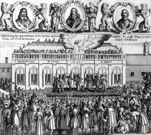 Kuningas Kaarle I:n (1600-49) mestaus 1649 (kaiverrus) (svetokuvassa) (kuva) tekijältä Dutch School