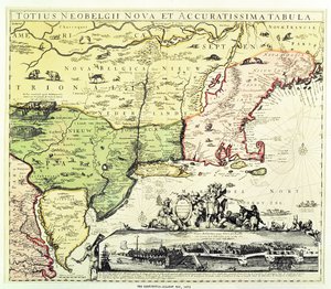 Restitutio-Allardt Uuden Amsterdamin kartta, kaiverrettu ja pubi. kirjoittanut Carolus Allardt, 1673 (kuparikaiverrus)