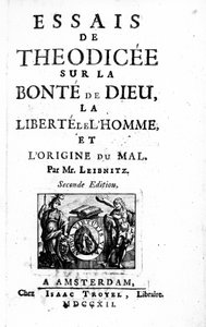 Gottfried Leibnizin Theodiceen otsikkosivu, toinen painos, julkaistu 1712 tekijältä Dutch School