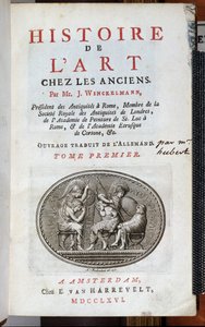 Johann Joachim Winckelmannin (1717-68) teoksen History of Art among the Ancients nimisivu, julkaistu Amsterdam, 1766 tekijältä Dutch School