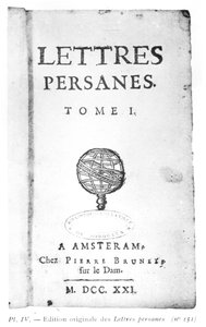 Charles de Montesquieun (1689-1755) Persialaisten kirjeiden otsikkosivu 1721 tekijältä Dutch School