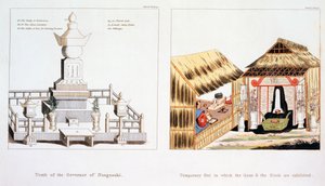 Nagasakin kuvernöörin hauta ja muut hautajaiset Issac Titsinghin teoksesta Illustrations of Japan, julkaistu Lontoossa 1822 tekijältä Dutch School
