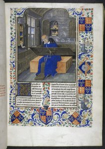 Kääntäjä töissä, teoksesta Faktat ja sanonnat muistoesineistä (tai Les Faits et les Dits des Romains), Royal 18 E III, f.24 tekijältä Dutch School
