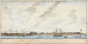 Näkymä Paramaribon kaupunkiin ja Zeelandian linnakkeelle, 1772 tekijältä Dutch School