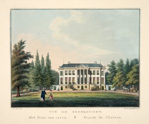 Vue de Broekhuisen. Talo edestä. Julkisivu du Chateau tekijältä Dutch School