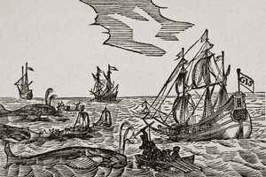Valaanpyyntialukset Jacob Segersz van der Bruggen teoksesta "Journael" tekijältä Dutch School