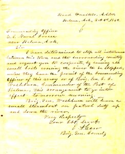 Kirje E.A.Carr, Helena, Arkansas, Yhdysvaltain merivoimien komentajalle Helenan lähellä Arkansasissa 2. lokakuuta 1862 tekijältä E.A. Carr