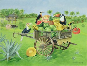 Tukaanit ja vesimelonit vanhassa thai-kärryssä, 2004 (öljy kankaalle)