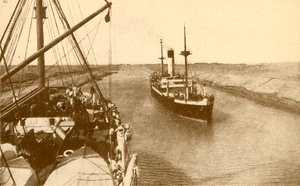 Höyrylaivat kulkevat Suezin kanavalla, 1930.