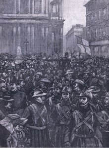 CIV:t marssivat alas Ludgate Hill, matkalla Mansion Houseen Waterloon asemalle, kuva Cassells History of Englandista, 1900-luku