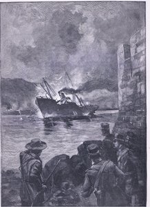 Espanjan amerikkalainen sota: Merrimacin uppoaminen, kuva Cassellsin Englannin historiasta, 1900-luku