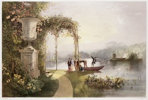 The Lake, Trentham Hall Gardens, The Gardens of Englandista, julkaistu 1857 (chromolitho)