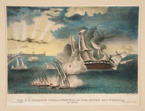 Yhdysvaltain fregatti Philadelphia Tripolin kallioilla (U.S. Military Magazine Army and Navy, Vol. II) tekijältä E. J. Pinkerton