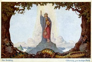 Historia. Itävallan ja Saksan liitto. Allegoria kirjoittanut E. Kutzer, Itävalta, n. 1920 (postikortti) tekijältä E. Kutzer
