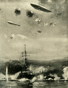 Brittiläinen ilmahyökkäys Cuxhavenissa, joulupäivänä, 1914, c1920. tekijältä E. S. Hodgson