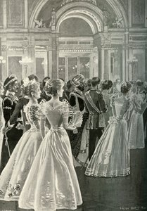 Valtion vastaanotto Buckinghamin palatsissa: Walesin prinssin ja prinsessan sisäänkäynti, c1897