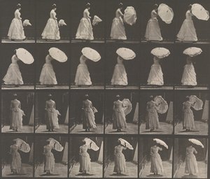 [Woman Opening Parasol], 1883-86, painettu 1887. tekijältä Eadweard Muybridge