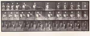 Piika heittelee vesiämpäriä, levy 404 Animal Locomotionista, 1887 tekijältä Eadweard Muybridge