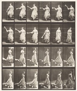 Levy 140. Laskevat portaat ympärilleen katsomassa ja heiluttamassa tuuletinta tekijältä Eadweard Muybridge