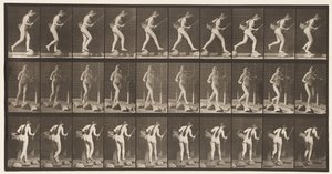 Kilpi 177. Crossing Brook on Stepstones kanssa kalastussauva & Basket tekijältä Eadweard Muybridge