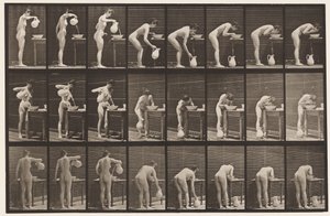 Lauta 413. Veden kaataminen altaaseen ja kasvojen pesu tekijältä Eadweard Muybridge