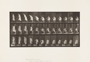 Lauta 423. WC; Saappaiden jalkaan pukeminen ja tuolista nousu tekijältä Eadweard Muybridge