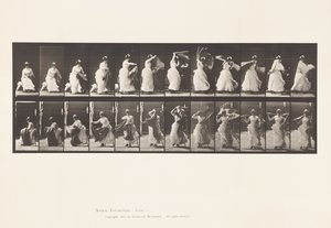 Lauta 424.WC; Tuolista nousu ja huivin pukeminen päälle, 1885 tekijältä Eadweard Muybridge